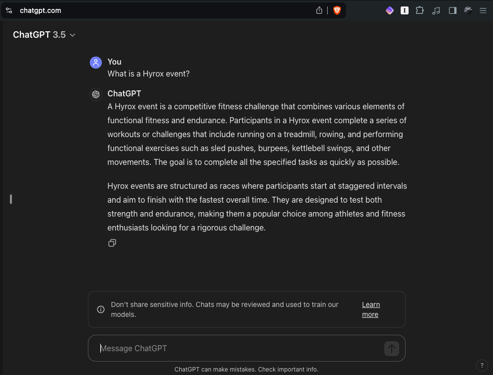 ChatGPT is not great for Hyrox.